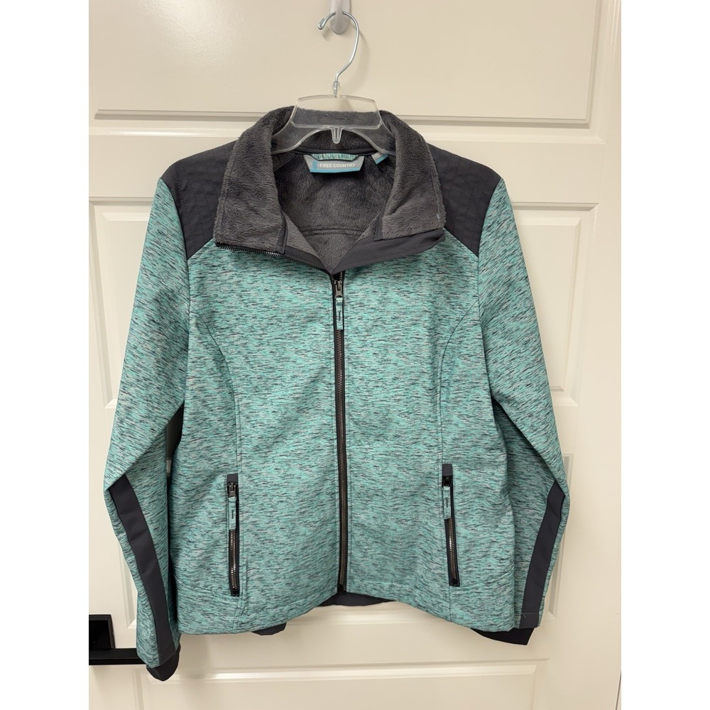 Free Country Womens Ski Jacket Coat Teal Black Space Dye Full Zip Medium A7
